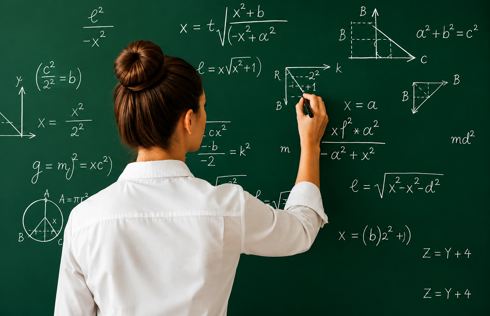 Mathematics equations and diagrams written on a chalkboard.